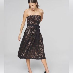 Black Strapless Lace Fit and Flare Midi Dress Size 6 WHBM 570368252